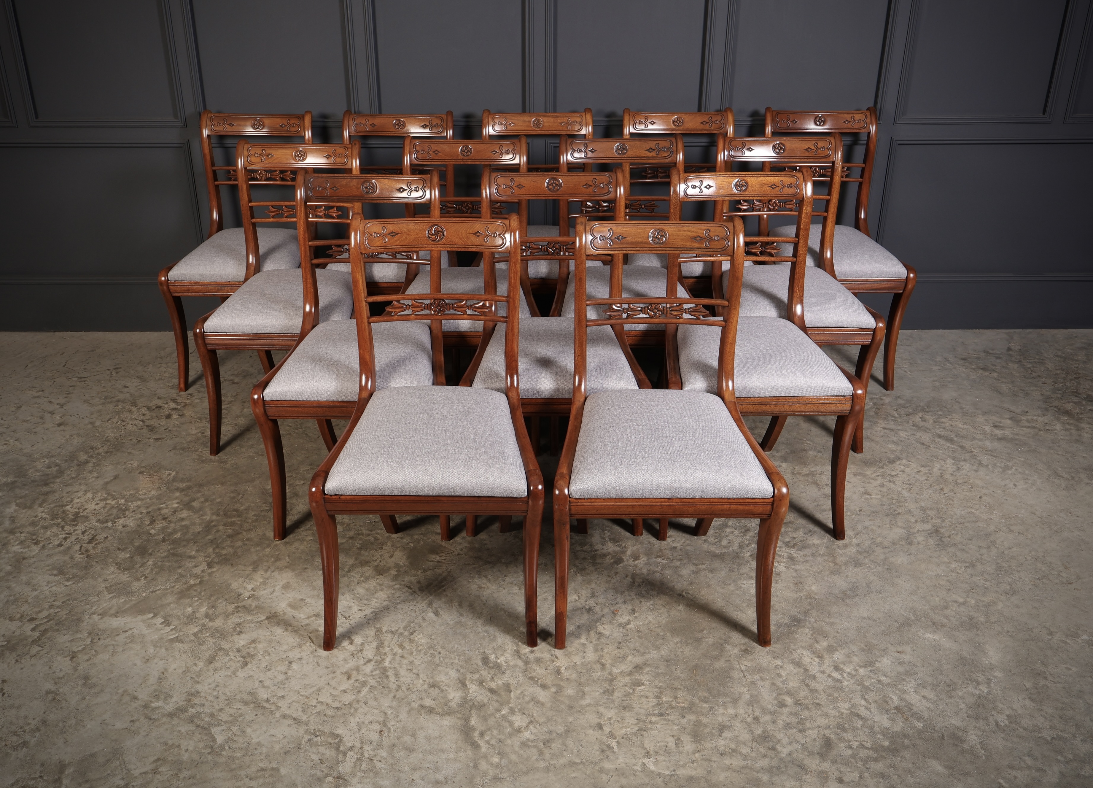 Set of 14 Regency Mahogany Bar Back Dining Chairs - Image 3